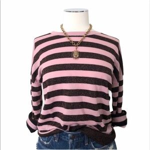 New RAG & BONE JEAN Metallic Striped Sweatshirt Long Sleeve Pink Maroon Sz S